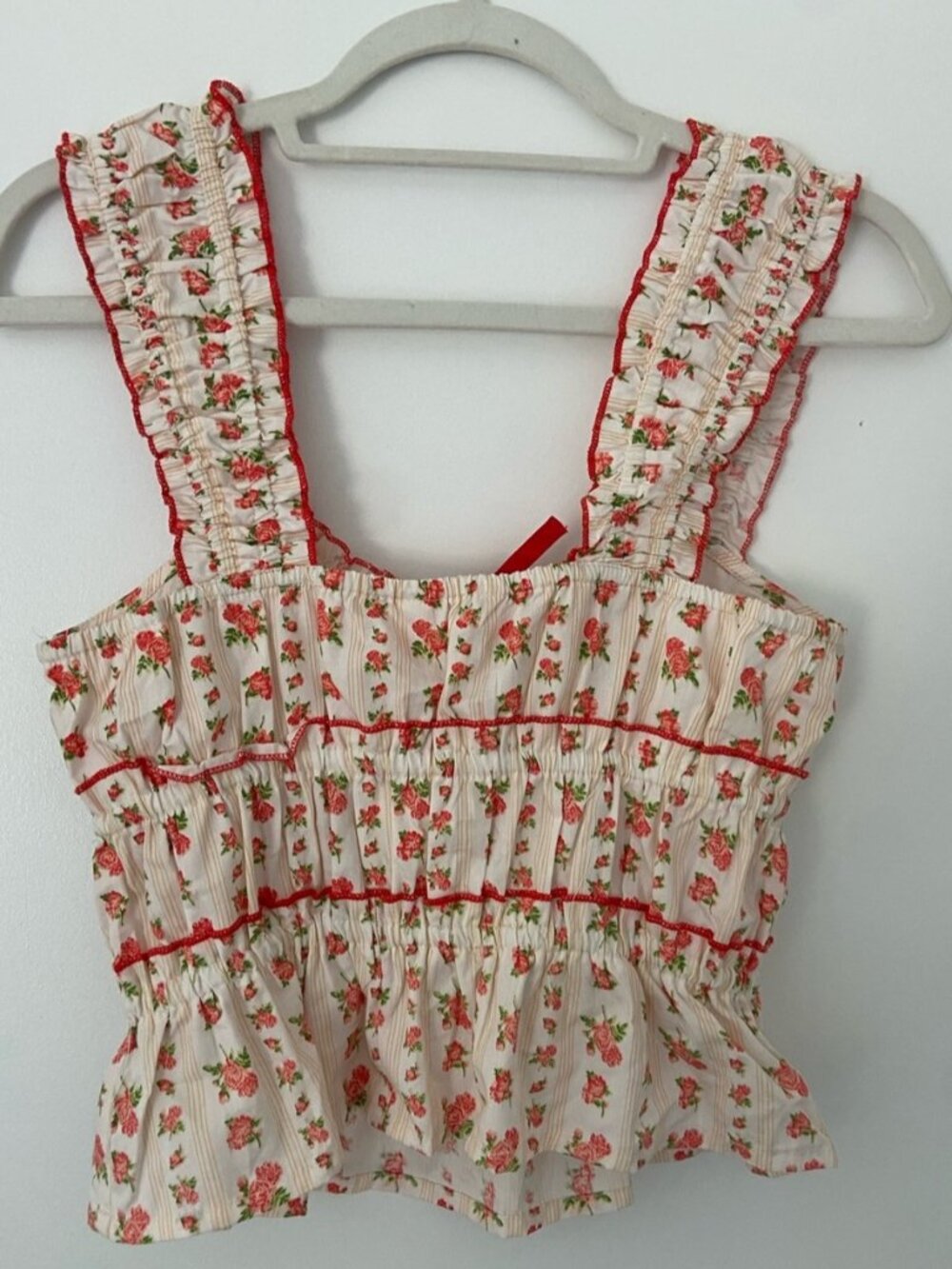 Floral Ruffle Tank Top - Cream with Red Roses - Picture 2 of 2